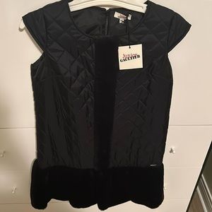 GIRL'S JUNIOR GAULTIER Prunille Black Faux Plush Fur Sleeveless dress size 14